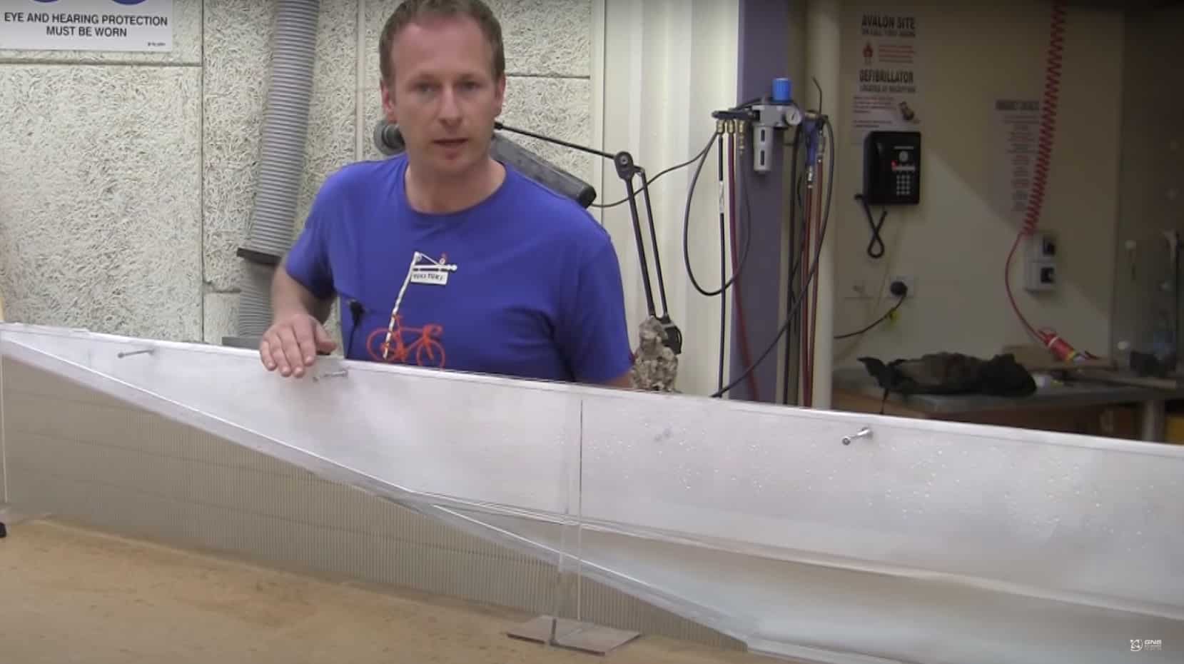 Phillip Robinson explains how the tsunami tank installation works